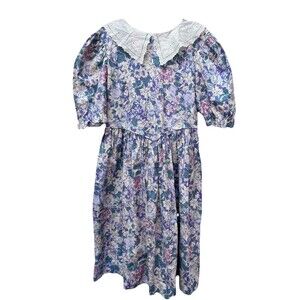Vtg Laura Ashley Dress Mother & Child Cottage Dress Girls Sz 9/10 Floral Lace